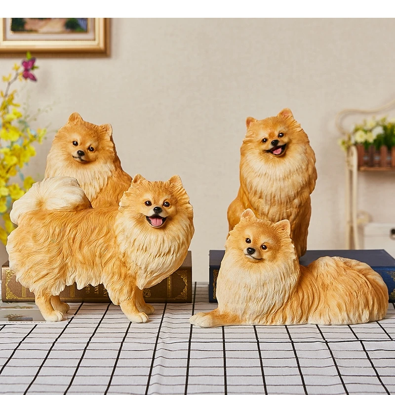 

Resin Handicraft Artificial Animal Sculpture Cartoon Dog Pomeranian Decorative Figurines Home Decoration Accessories