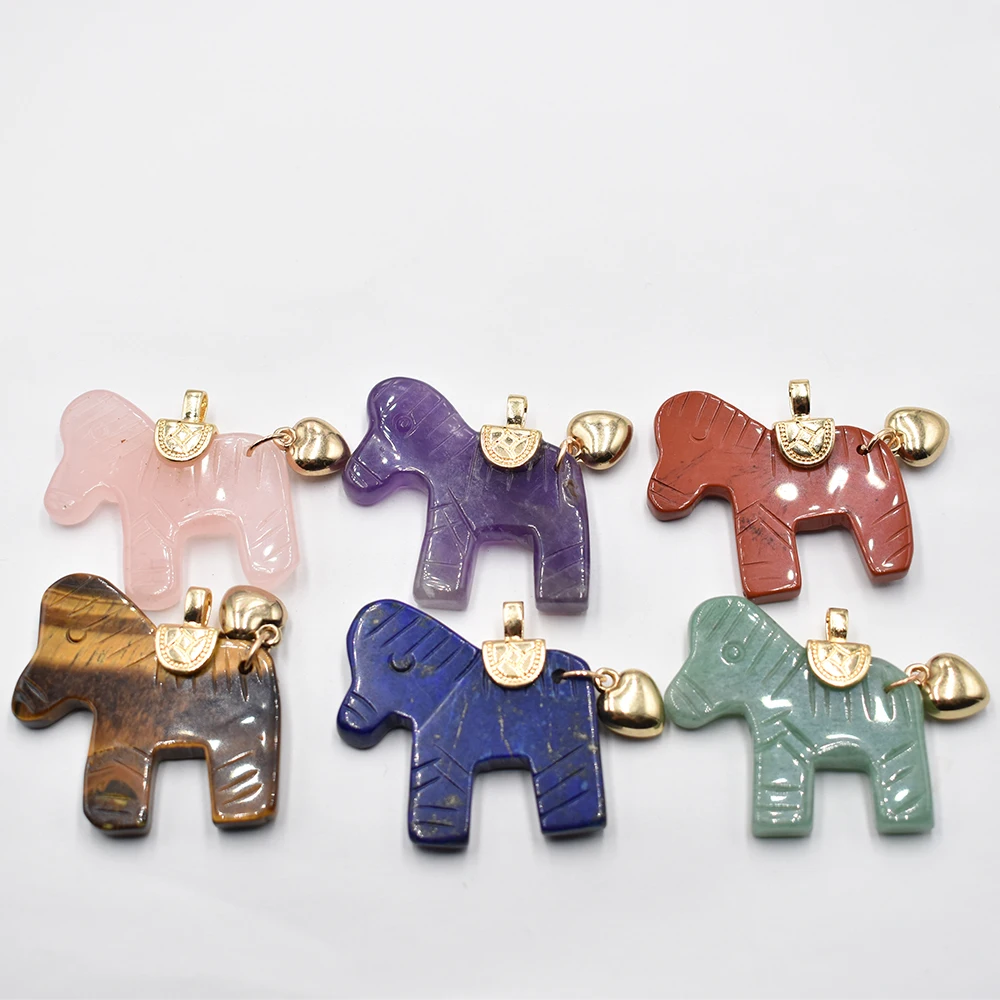 

Wholesale 6pcs/lot fashion quality natural stone carved Horse Pendant for jewelry Earrings accessories marking free shipping