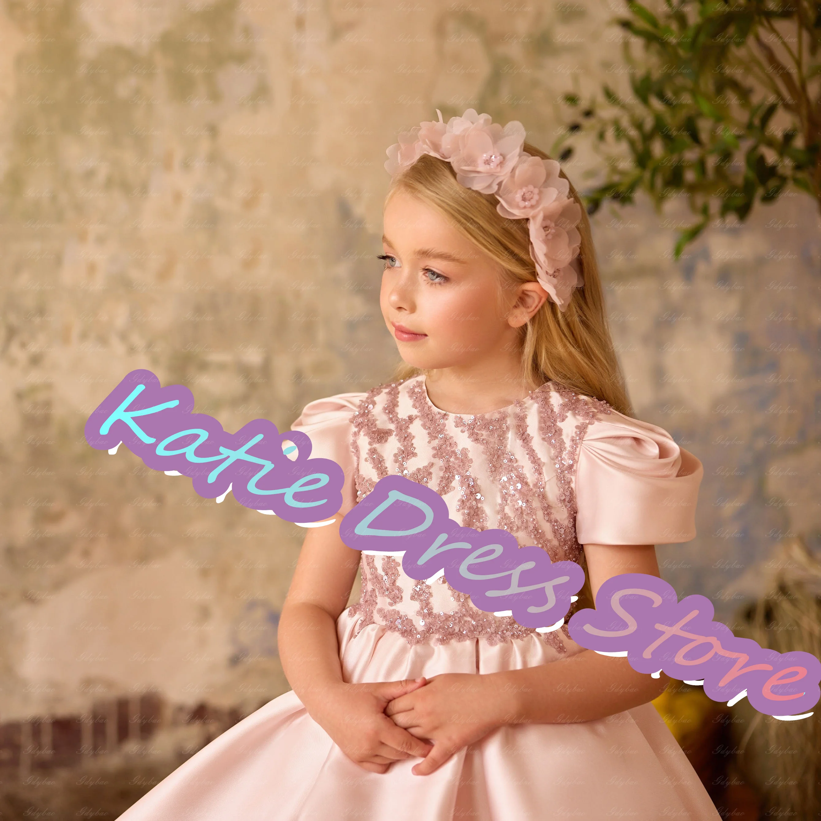 فستان فتاة الزهور الحمراء لحفلات الزفاف مزين بالترتر من الساتان الأميرة للأطفال وحفلات أعياد الميلاد الأولى فستاين سهرة/فساتين الحفلات حسب الطلب #4