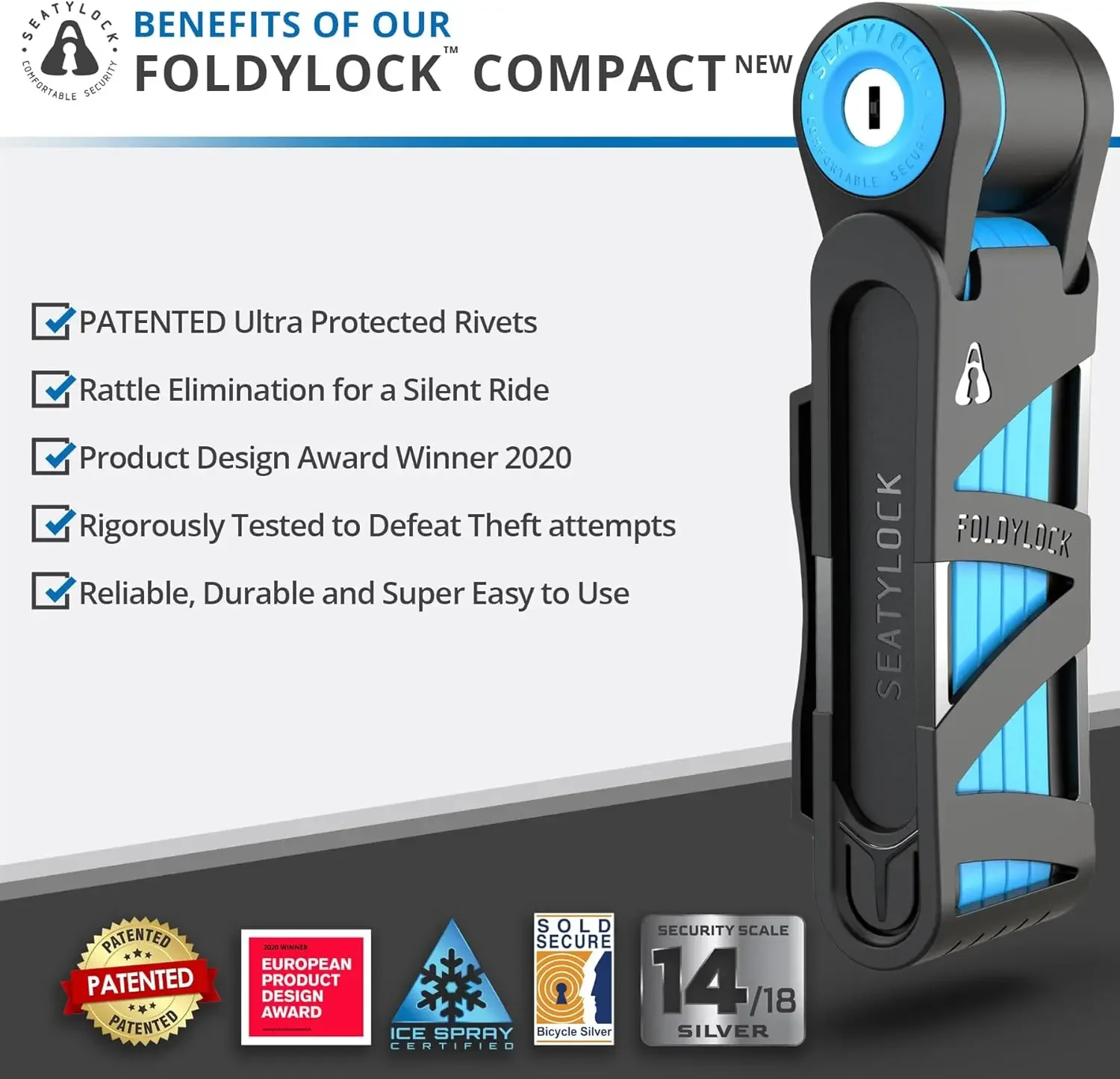 Compact Folding Bike Lock - Award Winning Patented Lightweight High Security Bicycle Lock - Heavy Duty Anti Theft Smar