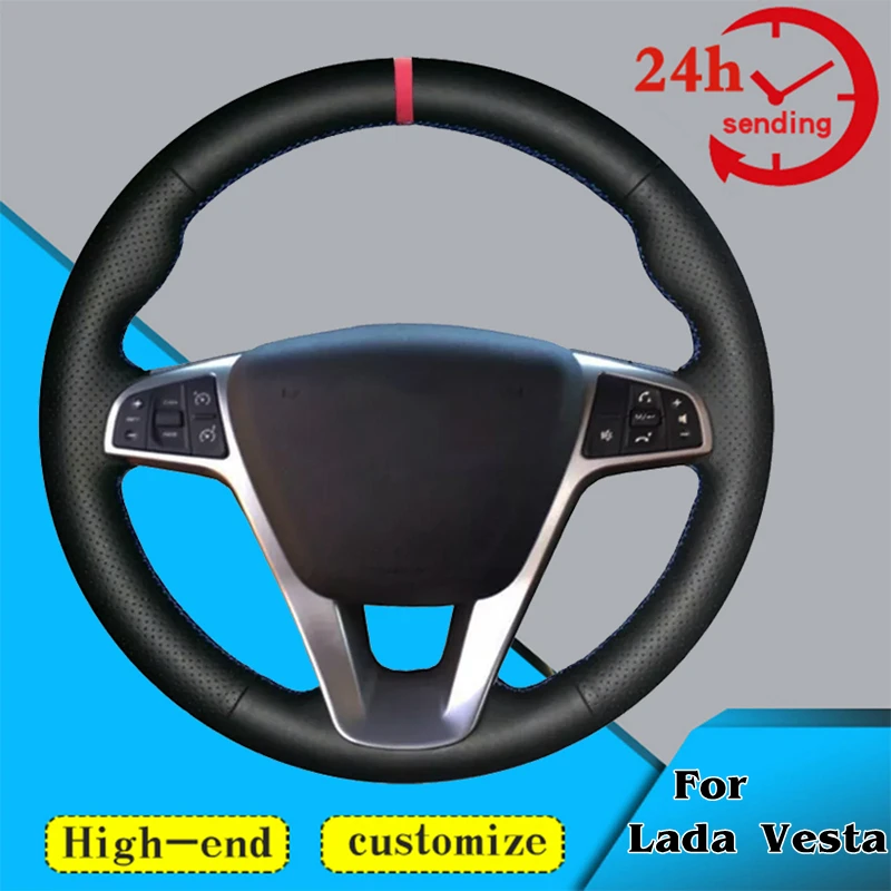 Custom Car Steering Wheel Braid Cover 100% Fit For Lada Vesta 2015 2016 2017 2018 2019 Vesta SW Car Accessories Steering Wrap