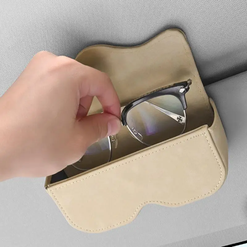 Suede Leather Eyeglass Case for Car Automatic Closing Non Slip Glasses Holder Auto Sun Visor Storage Solution