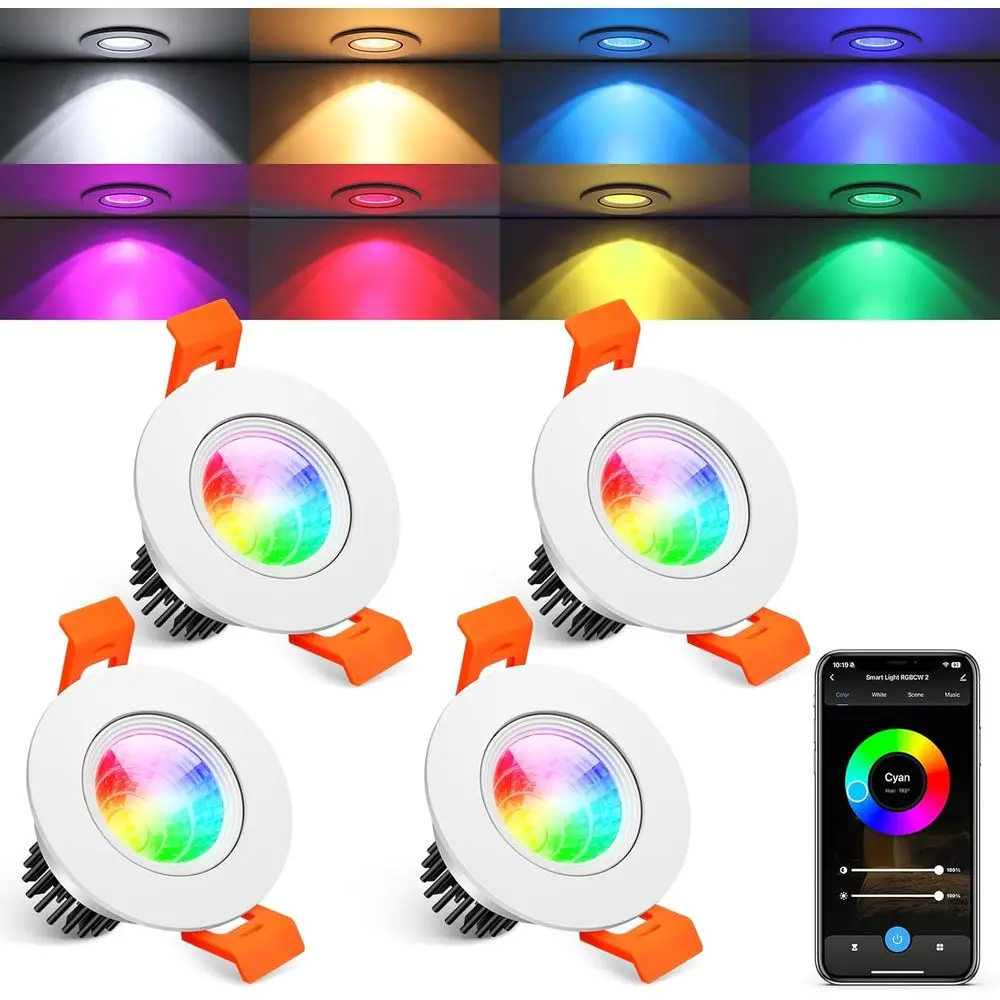 

2 Inch Smart Reced Lighting, 5W RGB Wii LED Downlight, Dimmable RGB Color Changing & CCT 2700K–6500K, Compatible with Alexa & Ho