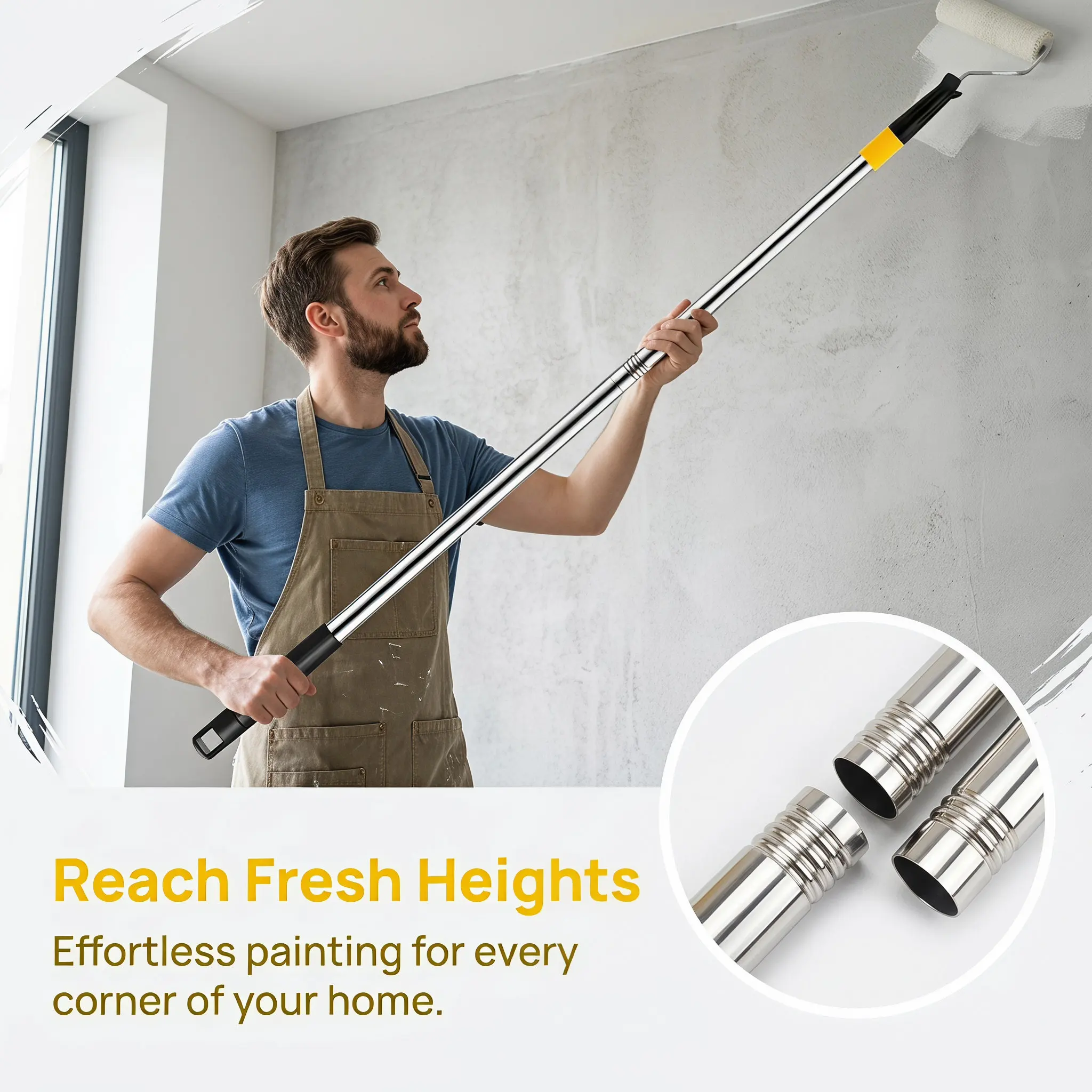 Paint Roller Brush Extension Pole Stainless Steel Telescopic Rod Multi-Purpose for Painting Ceiling Wall Cleaning