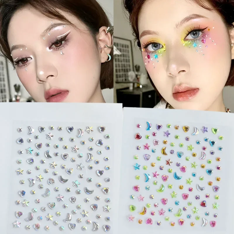 

1set2 Pcs Colored Argent Star Moon Creative Daily Gem Stickers for Women Girls Daily Wear Party Festival Modernist Face Stickers