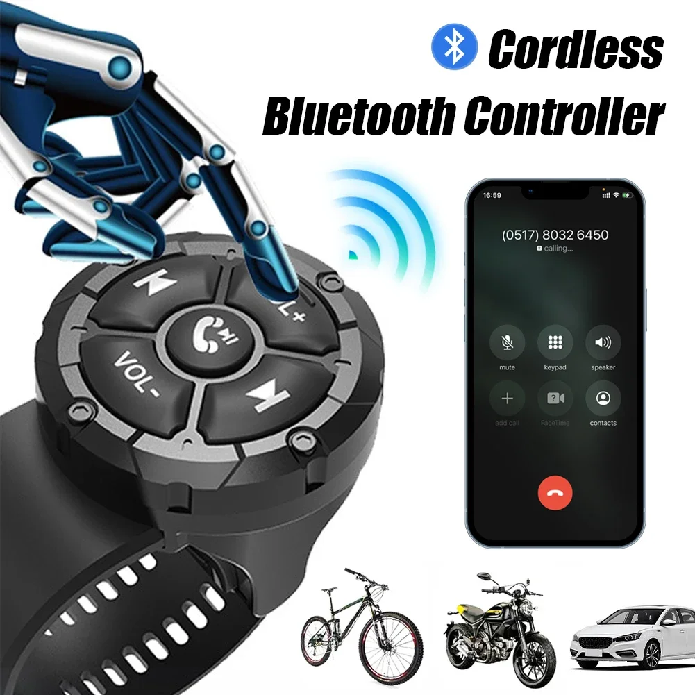 Bluetooth Media Button Remote Control IPX6 Waterproof Strap Type Wireless Controller for Car Bike Motorbike Steering Wheel
