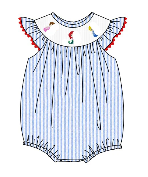 Hand Smock Summer Dress Sleeveless Baby Girl Jumpsuit White Round Neck Three Princess Bodysuit Blue Lattice One-Piece Clothes