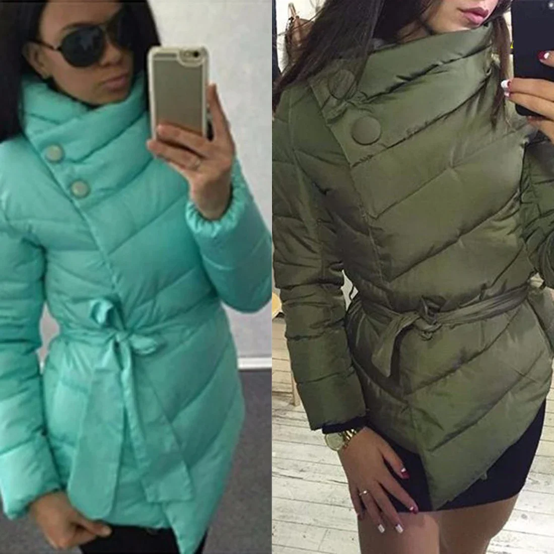 2024 Autumn Winter Single Breasted Women Casual Fashion Thin Short Coat High Neck Sashes Button Coats Warm Sashes Jacket Outfits