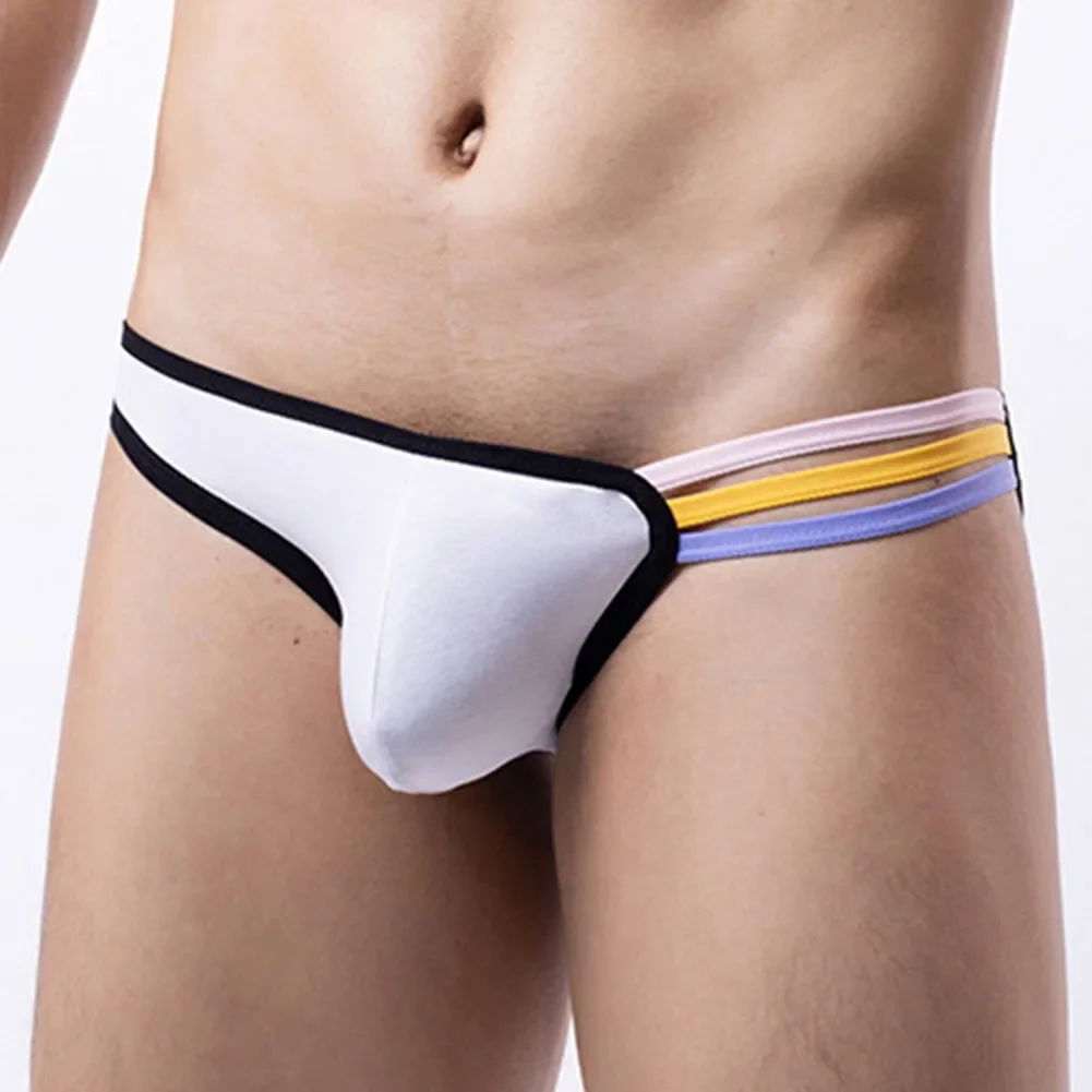 Calzoncillos de retazos con tirantes finos para hombre, suspensorio de algodón, bragas transpirables para humedad, calzoncillos sexis con bolsa convexa, ropa interior de cintura baja