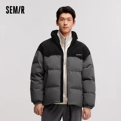 Semir Down Jacket Men 2024 Winter New Patchwork Corduroy Texture Coat Thick Loose Top Embroidered Down Jacket