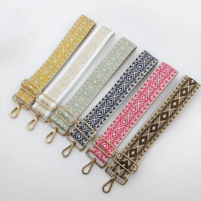 New Diamond Pattern Wide Bag Accessories Diagonal Span Backpack Replacement with Nylon Canvas Embroidered Bag Strap Adjustable
