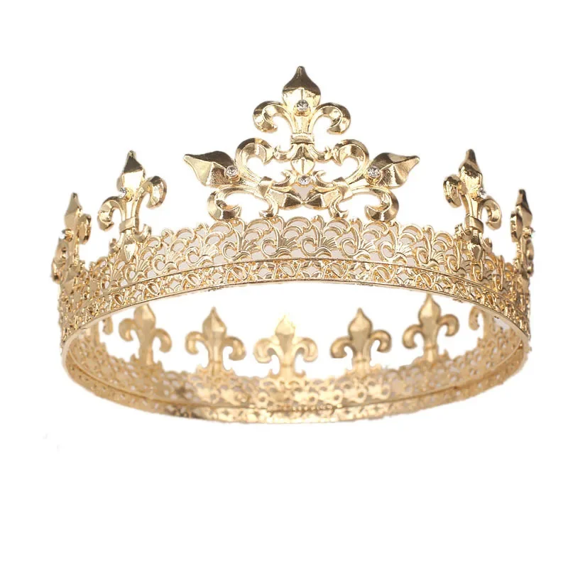 Pozłacana okrągła korona króla Queen Party Metalowa tiara Akcesoria do włosów