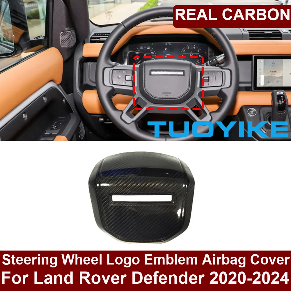 

Car Real Dry Carbon Fiber Steering Wheel Core Airbag Logo Emblem Cover Frame Trim Decoration For Land Rover Defender 2020-24