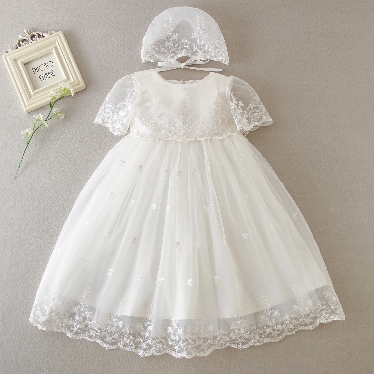 Embroidered Prom Luxury Baby Girl Baptism Dress New Design Christening with Bonnet Lace Dresses