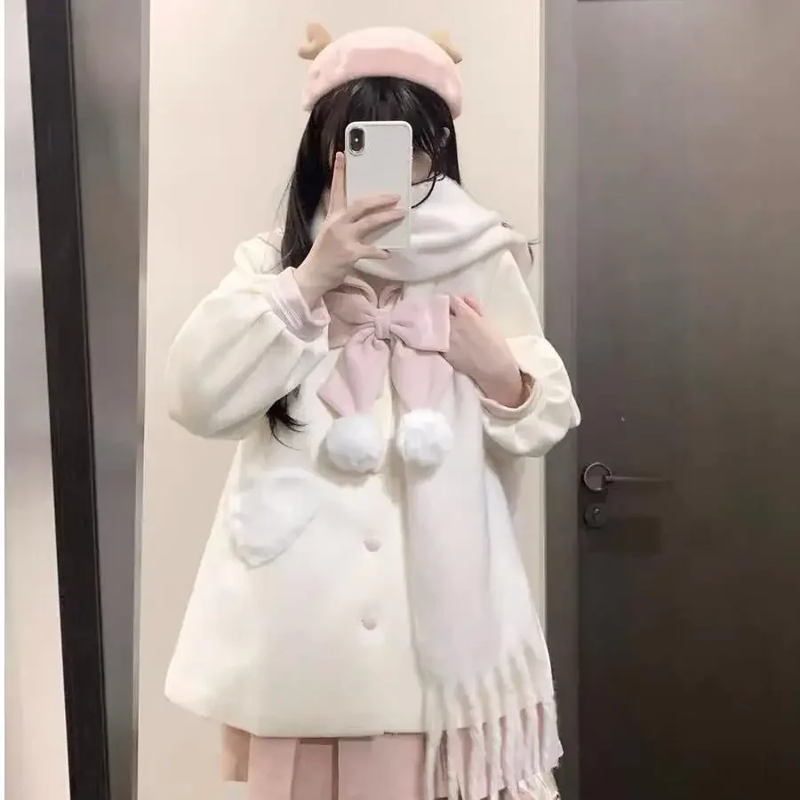 بالإضافة إلى حجم لطيف الخريف الشتاء البحرية طوق معطف الصوف لينة طبطب منتصف طول صغير الحجم ملابس خارجية متعددة الاستخدامات للشباب في القلب #1