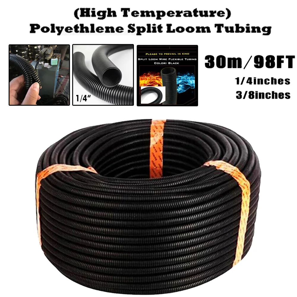 1pc 30M Insulation Corrugated Tube Pipe Wire Harness Casing Cable Sleeves 1/4 3/8in Black Split Wire Conduit Polyethylene Tubing