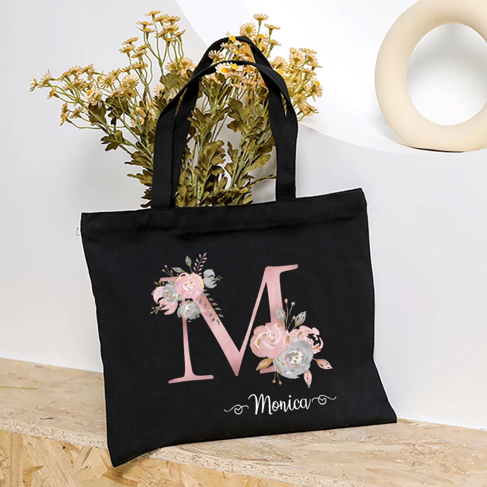 Personalized Tote Bag Initial with Name Bridesmaid Handbag Bachelorette Party Bag Wedding Shoulder Bag Bride Shower Gift for Her