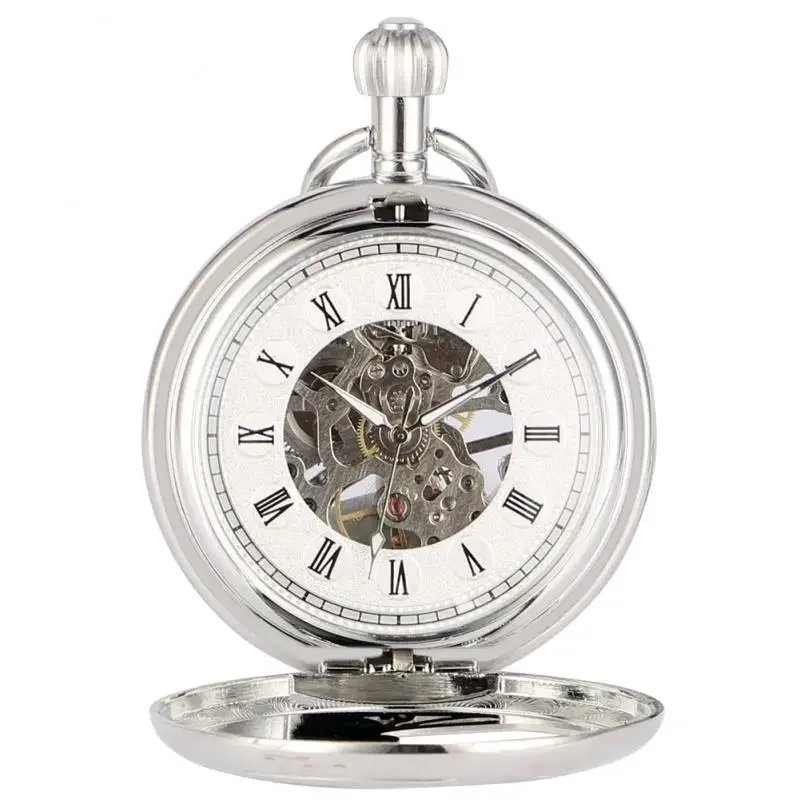 Bronze Silver Phoenix Mechanical Hand Wind Pocket Watch Half Hunter Hollow Skeleton Watch Pendant Fob Chain Clock Hours Gifts