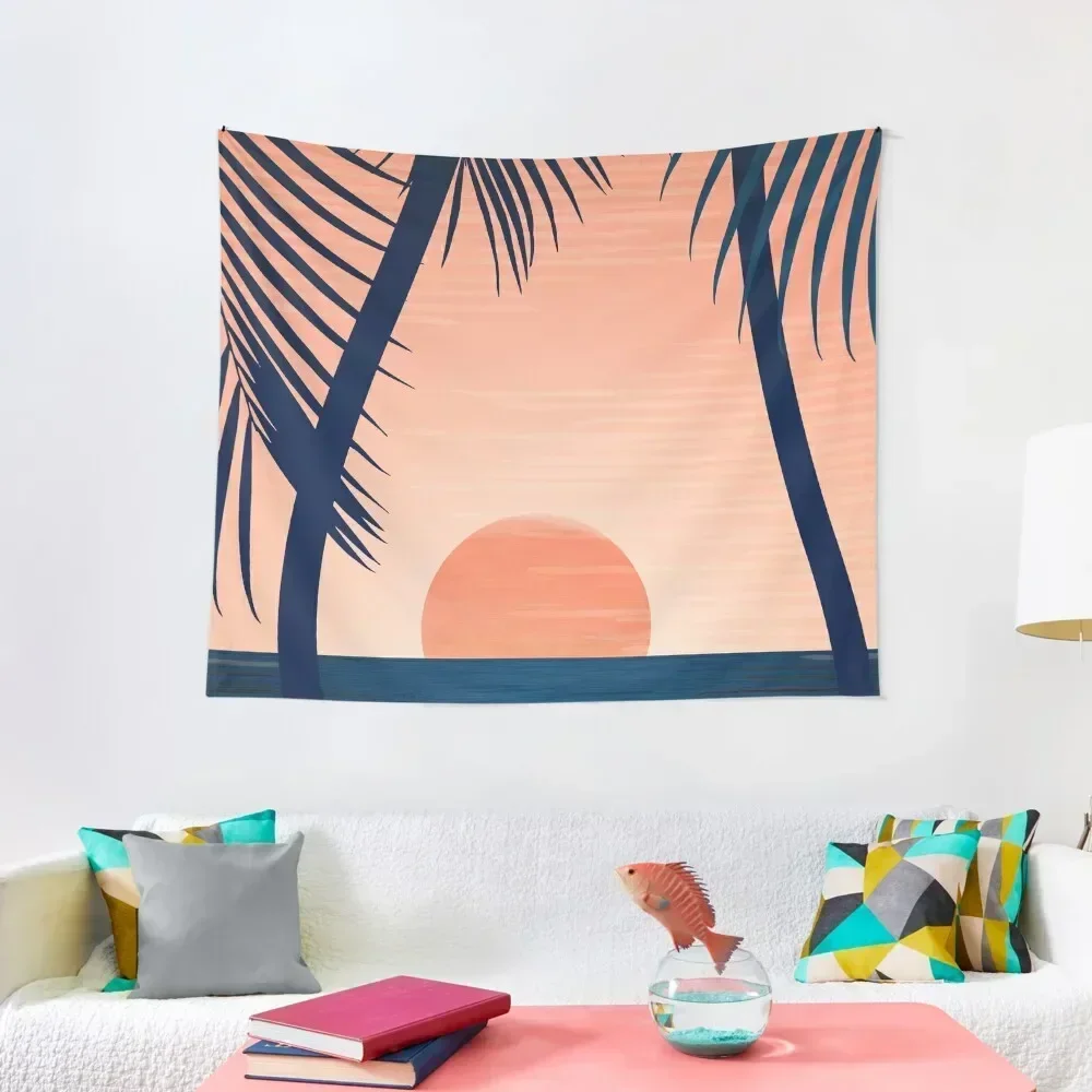 

Sunset Palms Landscape Illustration Tapestry Custom Cute Room Decor Room Decoration Accessories Tapestry