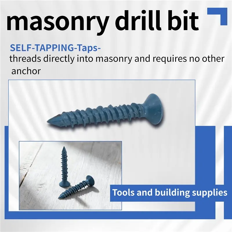 

100PCS 3/16 X 1-1/4In Blue Flat Phillips Concrete Diamond Point Screw Anchor Set Kit For Anchoring To Masonry Set Kit-[A04I Tool