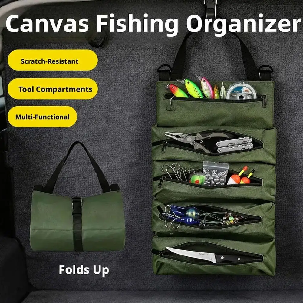 Foldable Roll Tool Bag Large Capacity Canvas Storage Bag Outdoor Fishing Maintenance Tool Organizer For Electricians/Carpenters