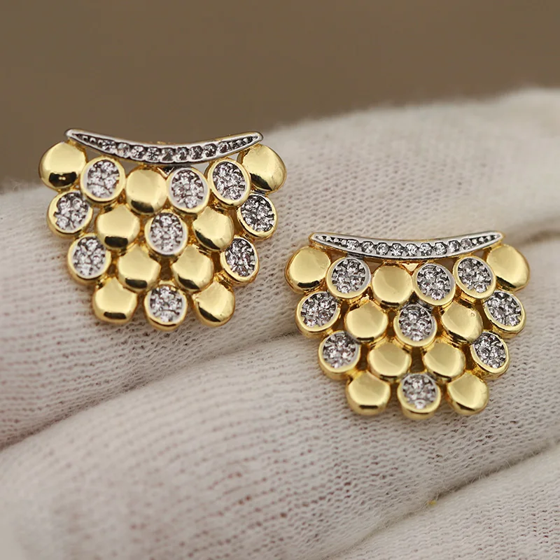 New Sight Design Luxury Crystal Geometric Stud Earrings for Women Fashion Brand Jewelry Delicate Zirconia Earrings