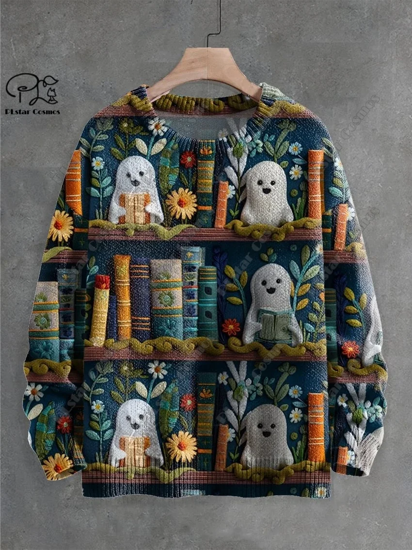 

3D-печать на Хэллоуин, индивидуальная серия, ужас, призрак, череп, ведьма, черный кот, узор, уродливый свитер, уличный повседневный зимний свитшот W-6