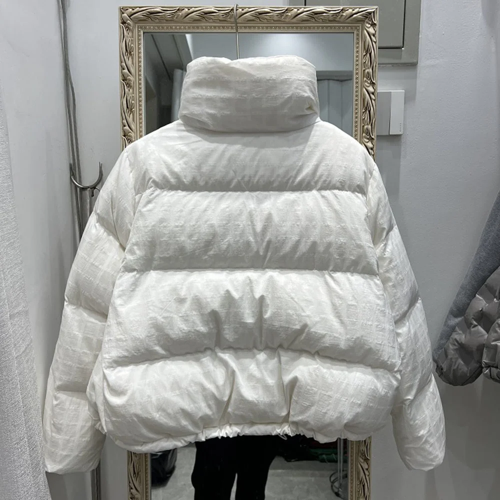 Chaqueta de cuello alto para mujer, abrigo corto holgado de plumón de pato blanco, Parka cálida de moda para invierno, 2023