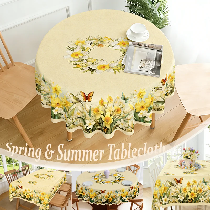 

1PC French Style Floral Butterfly Round Tablecloth Scalloped Edge Dining Table Cover for Home Kitchen Party Banquet Decoration