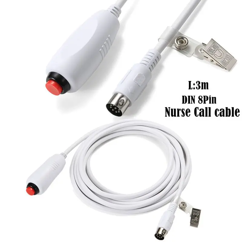 Nurse Call Button Switch Line Large DIN 8Pin Emergency Call Button Line With Clip, Nurse Call Cable 3M