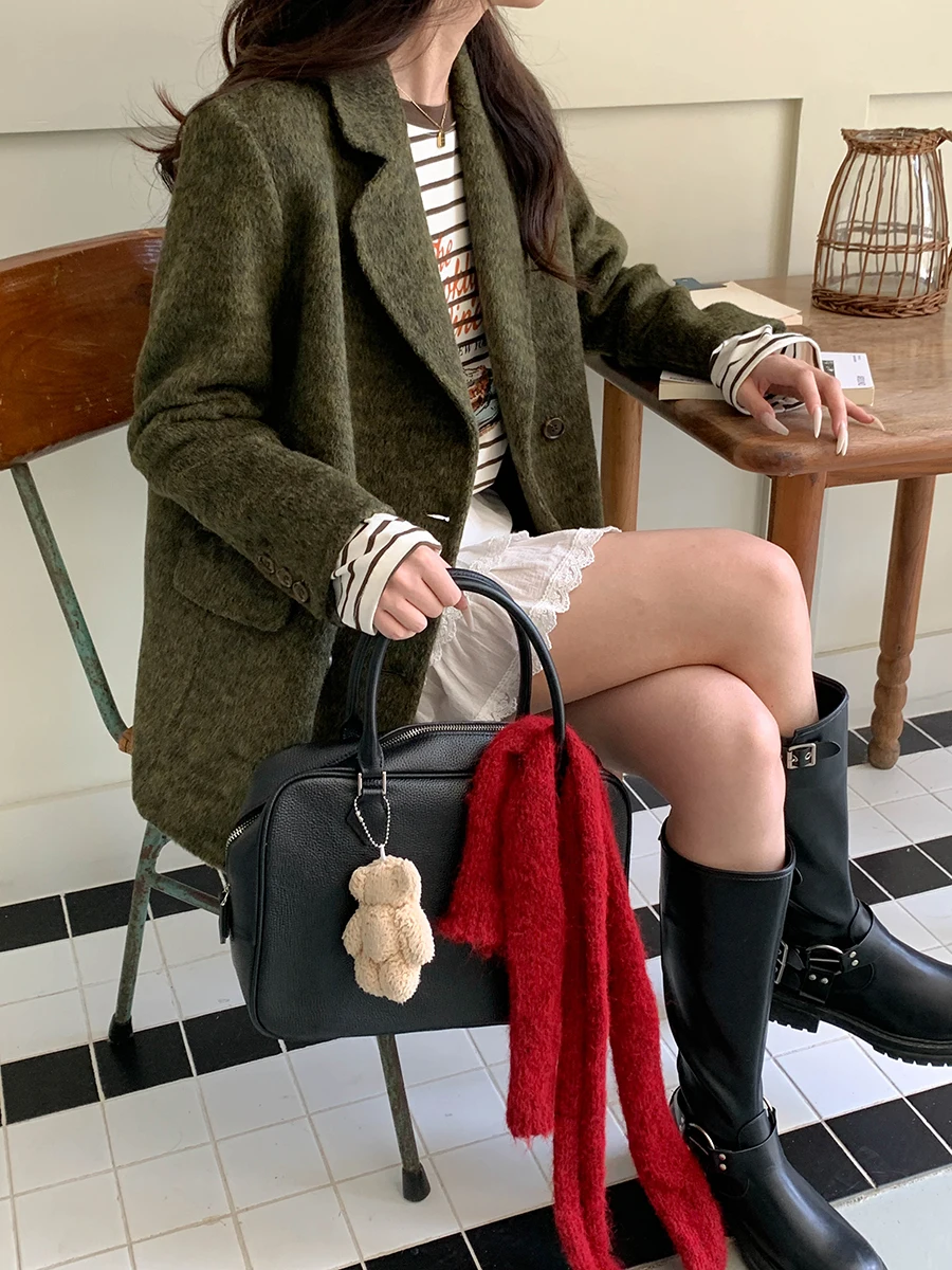 

Корейский двусторонний шерстяной костюм для утренних поездок Jaet 3397, верхняя одежда Ele, модная лоскутная одежда Proc Long Sve