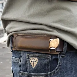 RIYAO-funda para Cuchillo de hoja plegable, Funda de cuero genuino para cuchillo táctico militar Vintage, soporte para cinturón de cintura