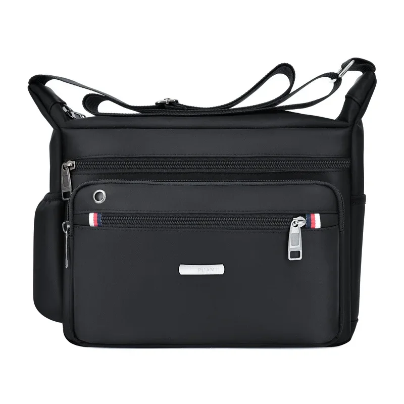 Men's Multi-layer Horizontal Shoulder Bag Leisure Large Capacity Nylon Oxford Crossbody Bag Unisex Travel Commute Messenger Bag