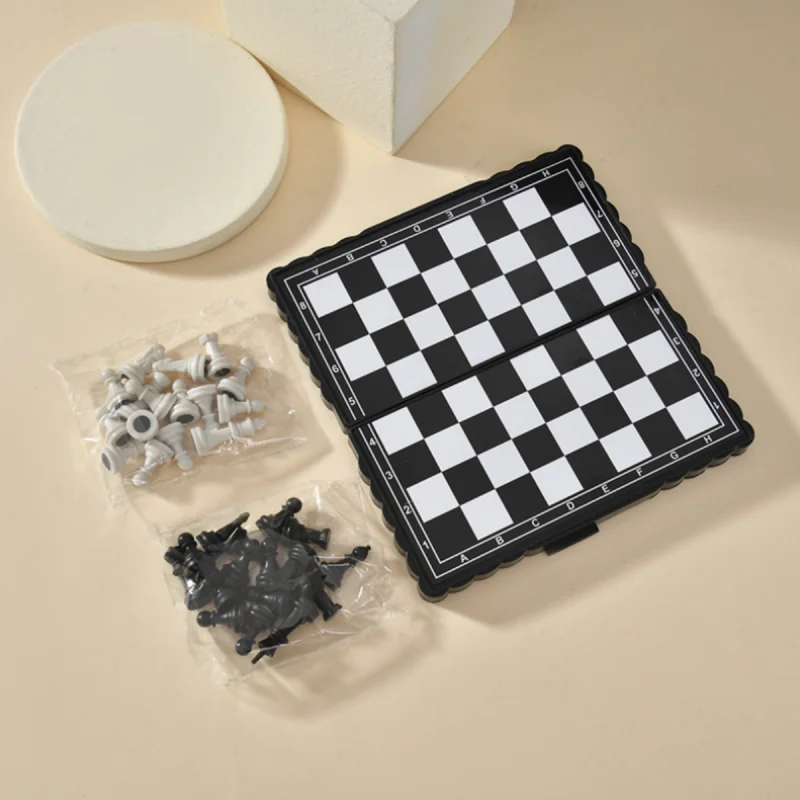 Travel Foldable Magnetic Chess Game Compact Black White Chessboard Children Brain Training Table Toy