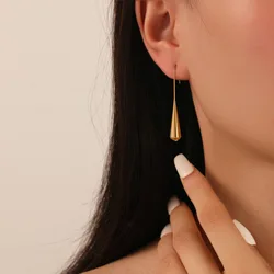 Waterproof Real Stainless Steel Waterdrop Pendant Ear Hook Hollow Long Drop Earrings Daily Chic Fashion Jewelry Gifts For Ladies