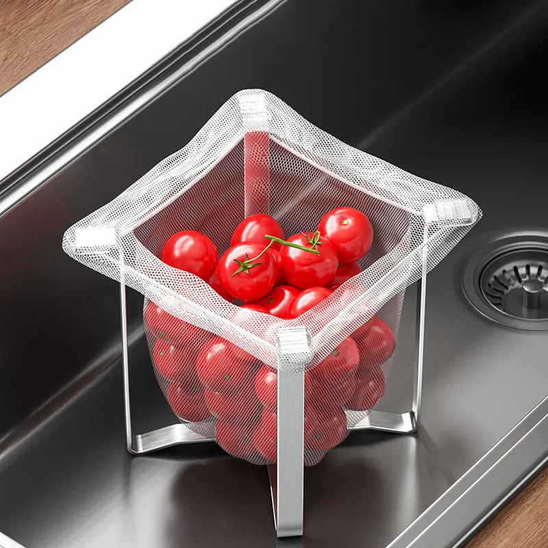 Edelstahl Faltbarer Müllbeutelhalter Tragbarer Abfallbeutelständer Küchenarbeitsplatte Desktop Abfallaufbewahrung Organizer Rack – Detail 6