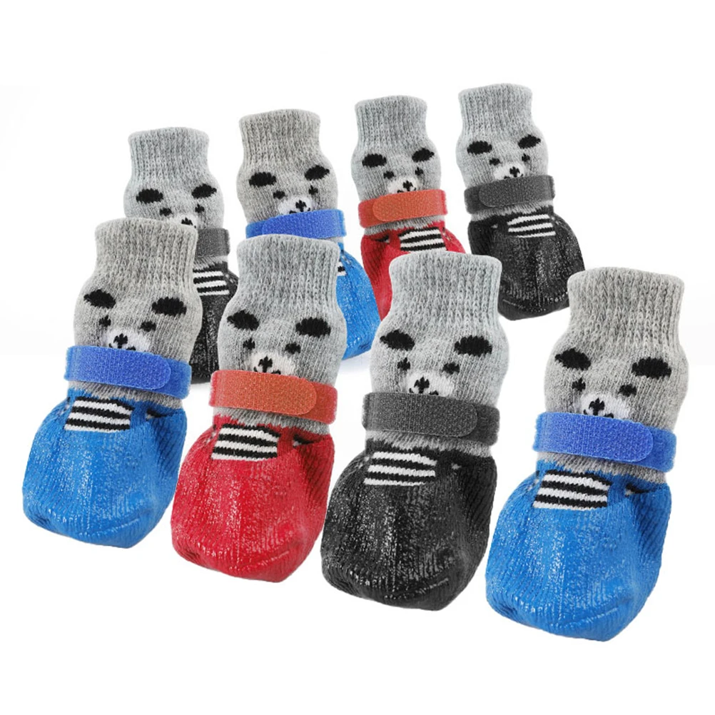

4pcs Pet Dog Cat Non-Slip Cotton Socks Cartoon Print Size S Black Waterproof Anti-Slip Ice Cold Protection Easy Carry