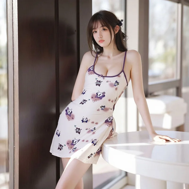 

Pure Desire Sexy Strap Sleeping Tank Mini Dress Sexy Underwear Women's Summer Clothes Slim Dress Elegant Sweet Women Top