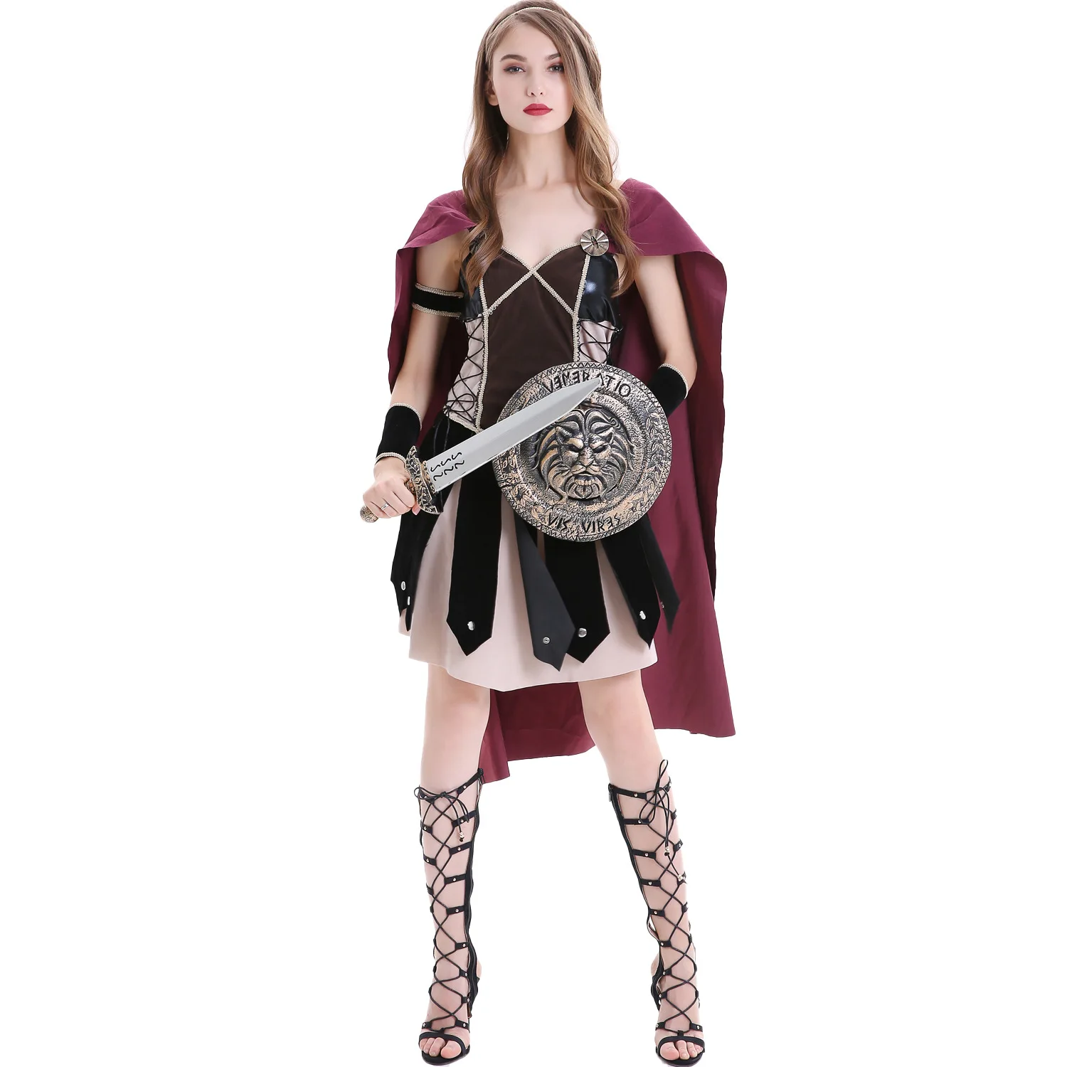 زي الهالوين التأثيري للفارس الملكي الروماني في العصور الوسطى للرجال البالغين كرنفال المصارعين الأوروبيين عباءة الجندي #1