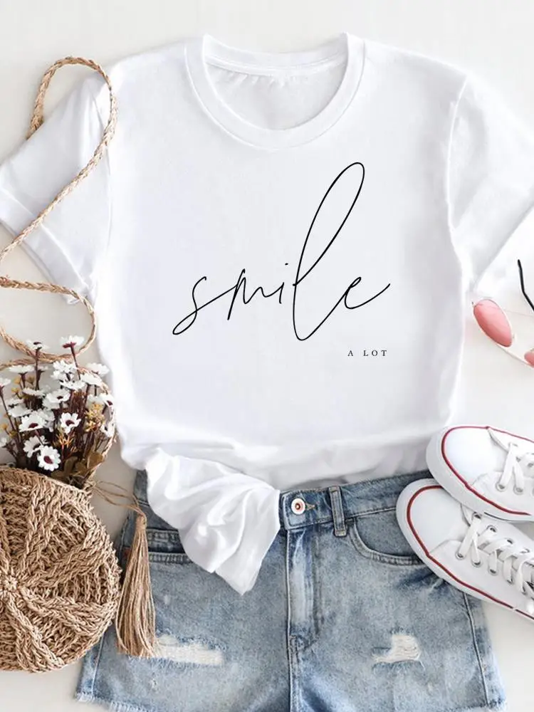 

Letter Style 90s Clothing Print White T Shirt Short Sleeve Tee Women Ladies Casual Top Female Fashion Graphic T-Shirt