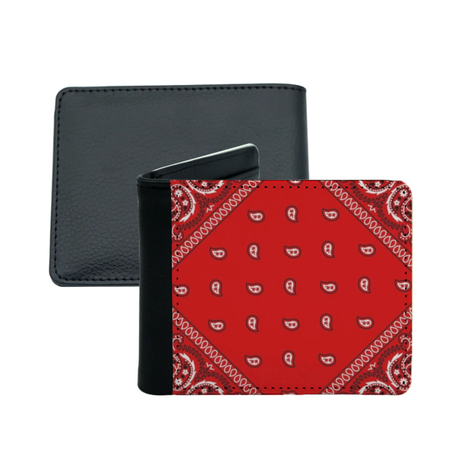 Cartera personalizada con Bandana roja para hombres y mujeres, monedero de bolsillo corto de cuero Pu, Bandana roja, sangre, Diagonal lateral