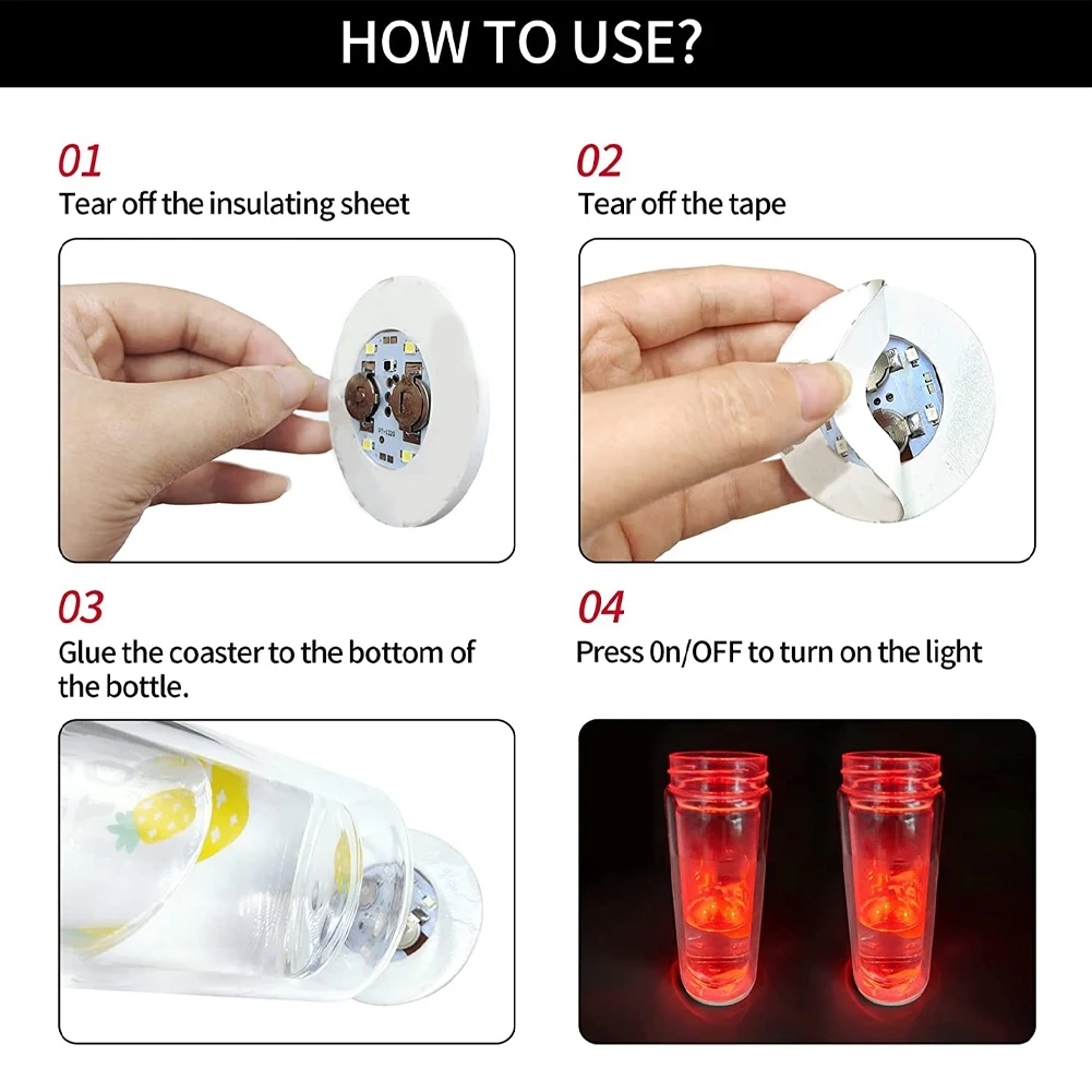 SLQZT 25 pezzi LED sottobicchiere rotondo flash tappetino adesivo luci per bottiglia di liquore vino, bevande, bar