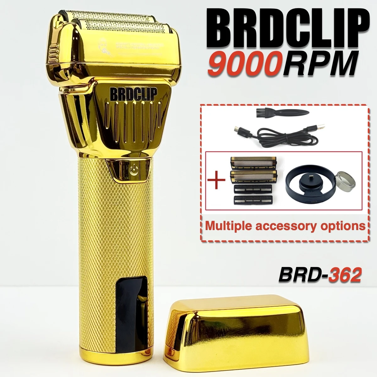 

BRDCLIP BRD-362 9000RPM Professional Stainless Steel Etched Titanium Plated Two-blade Mesh Razor Electric Hair Cutting Shaver