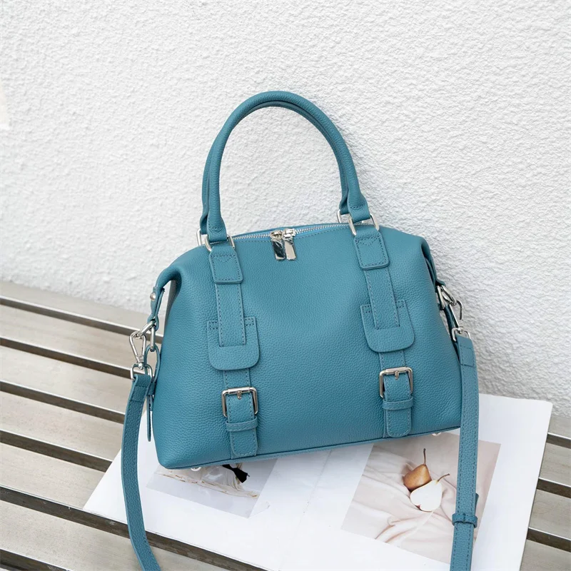 

2026 New Cow Leather Tote Bag Belt Decorated Women Genuine Leather Handbag Fashion Ladies Shoulder or Crossbody Bags