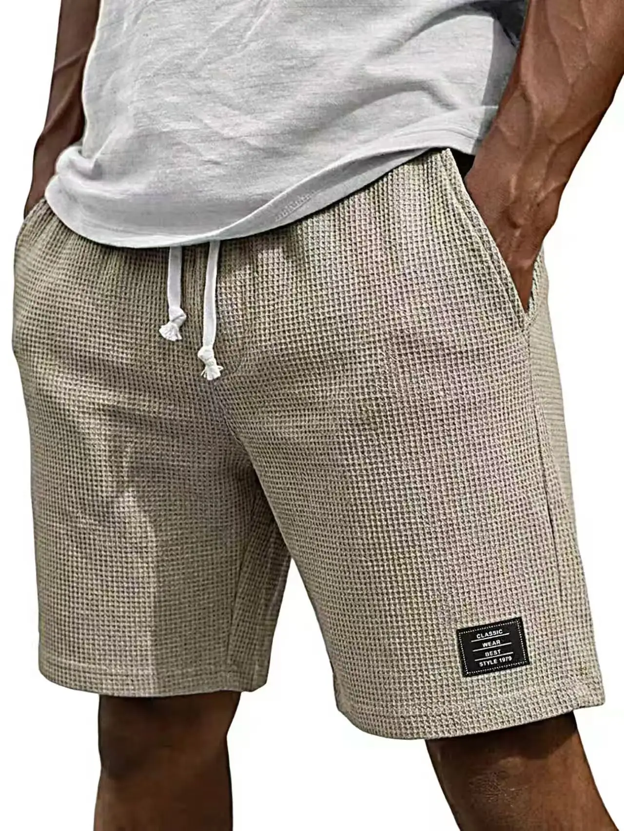 Sommerliche Herren-Shorts im Waffel-Stil, Business-Casual, neue koreanische Mode, mit Kordelzug, Baggy-Shorts, Fitness, atmungsaktiv, Streetwear, Gym, für Männer – Detail 6