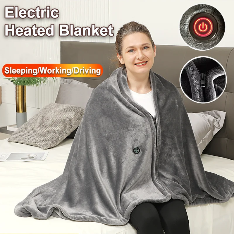 

USB Charging Electric Heated Blanket Wearable Body Warmer Blanket Home Office Sleeping 3 Heating Levels Fleece Heated Mat