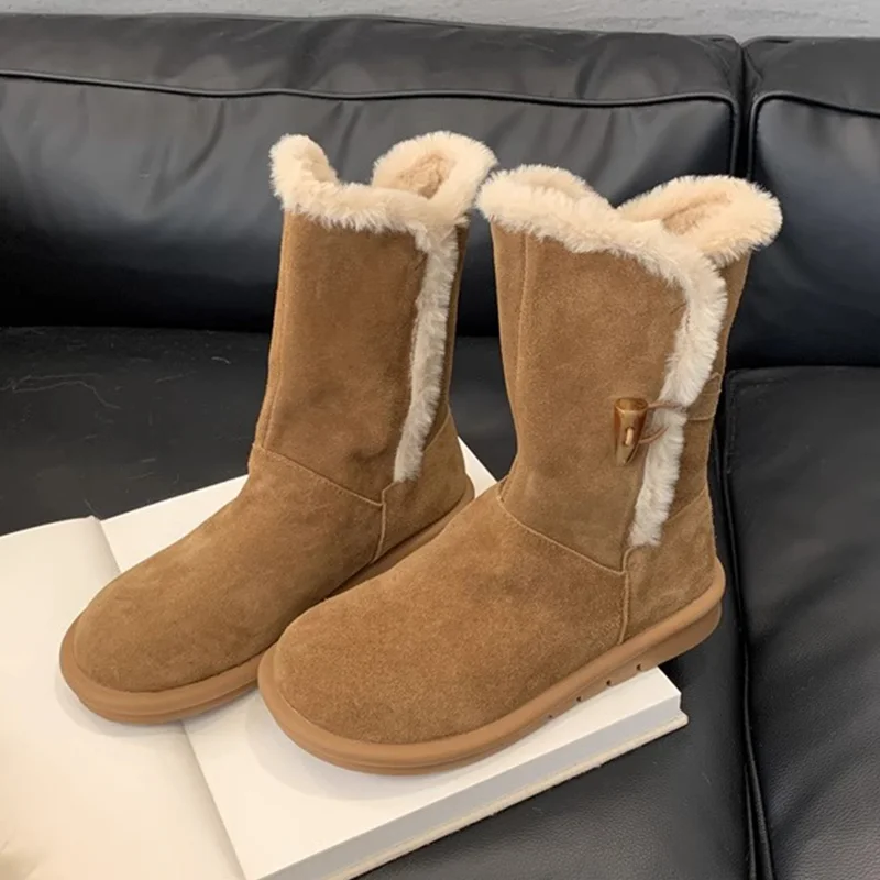 

Snow Boots for Women Flats Suede Casual Sport Shoes 2025 Fashion New Warm Cotton Shoes Mid Calf Designer Comfort Woman Booties