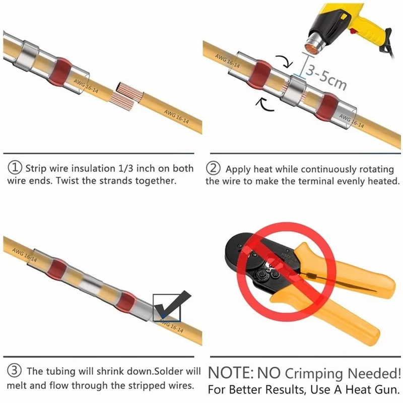 100~5000PCS Terminals Heat Shrink Solder Sleeve Insulated Electrical Butt Splice Waterproof Wire Connectors AWG22-18 Wholesale