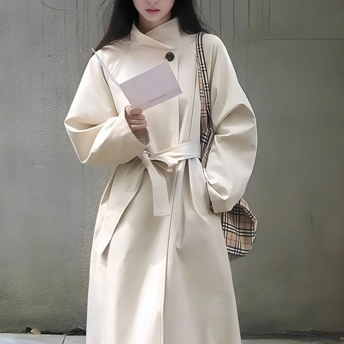 

Свободное длинное пальто-ветровка в корейском и европейском стиле, новинка весна-осень, с воротником-стойкой, удобное, из полиэстера