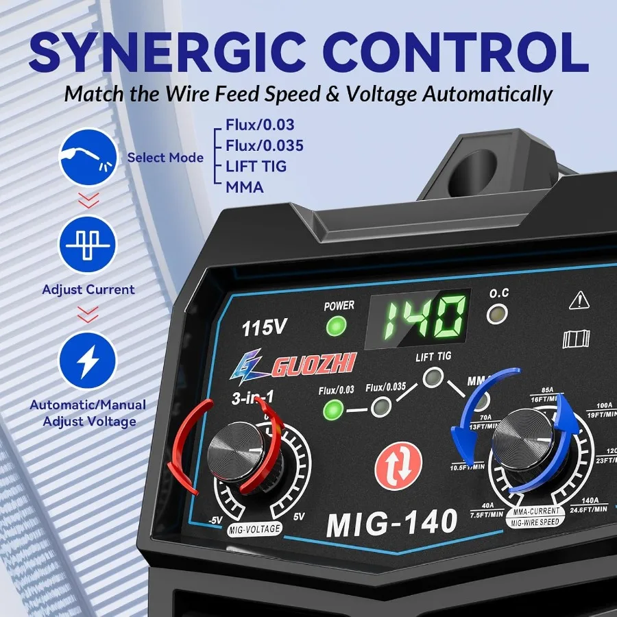 ماكينة لحام MIG متعددة المعالجات 140A 3in1 مع FLUX MIG ARC Lift TIG Capability ماكينة لحام مدمجة 110 فولت مثالية لورش العمل المنزلية أ #6